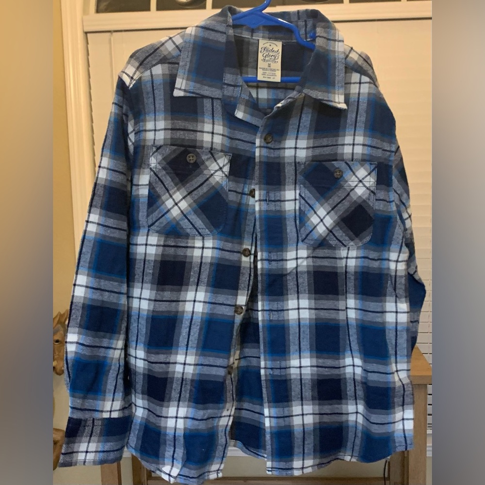 Faded Glory, Blue Plaid long sleeve button up shirt.